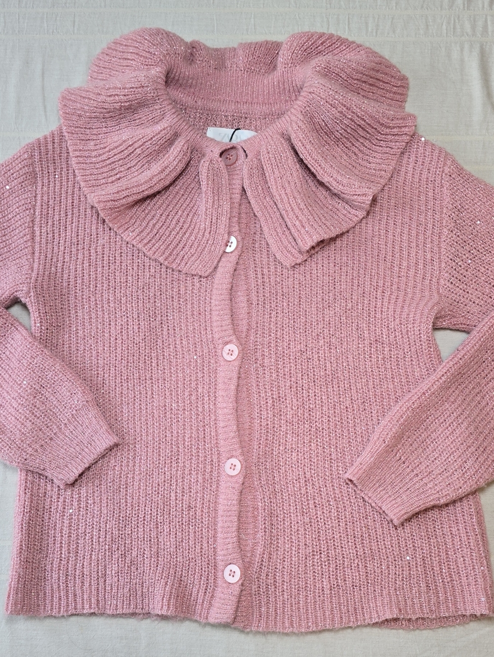 Zara Dusty Rose Sparkle Knit Collared Cardigan Girls 11-12
